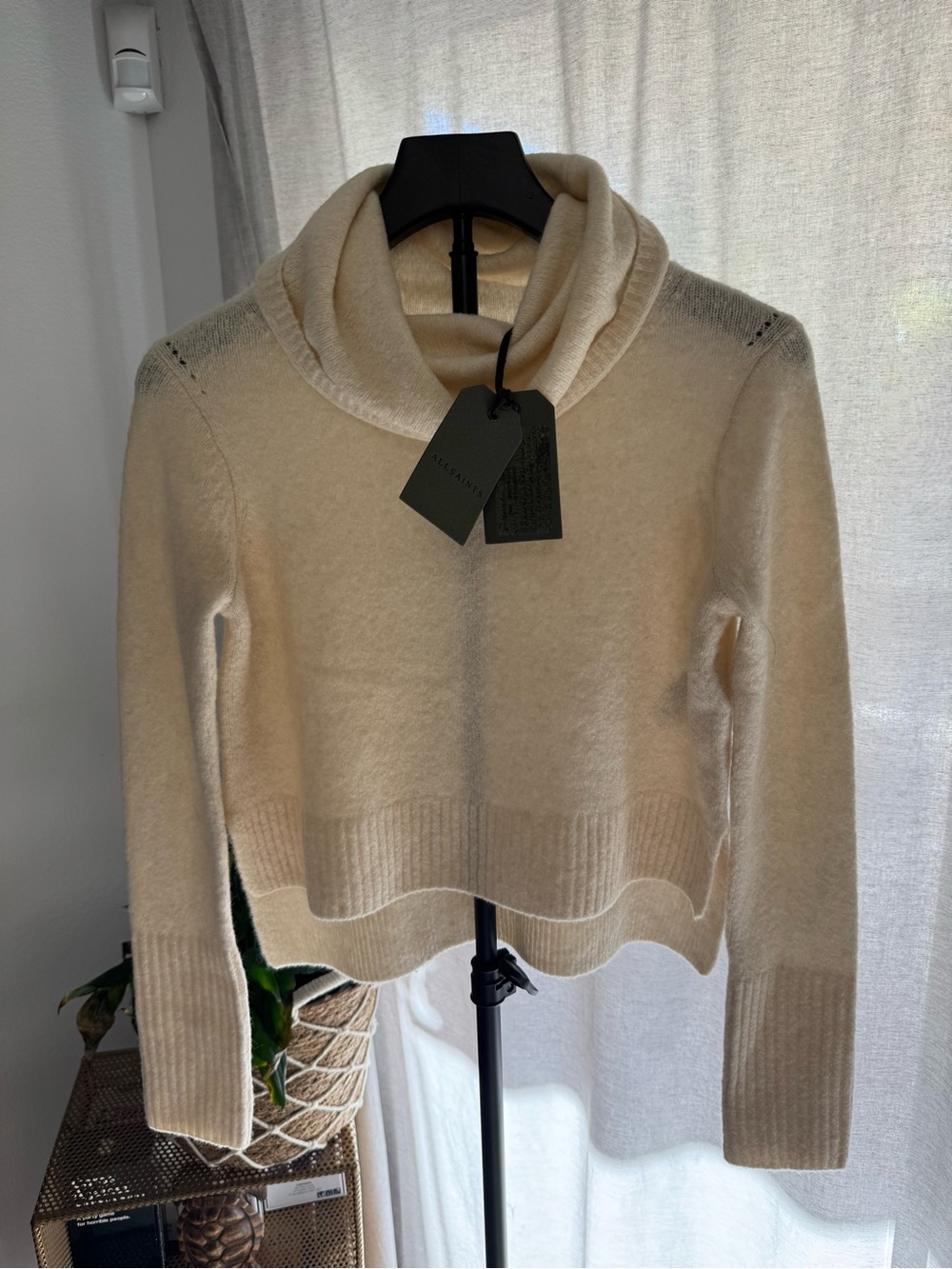 All Saints Cream Funnel Neck Cashmere-Blend Sweater